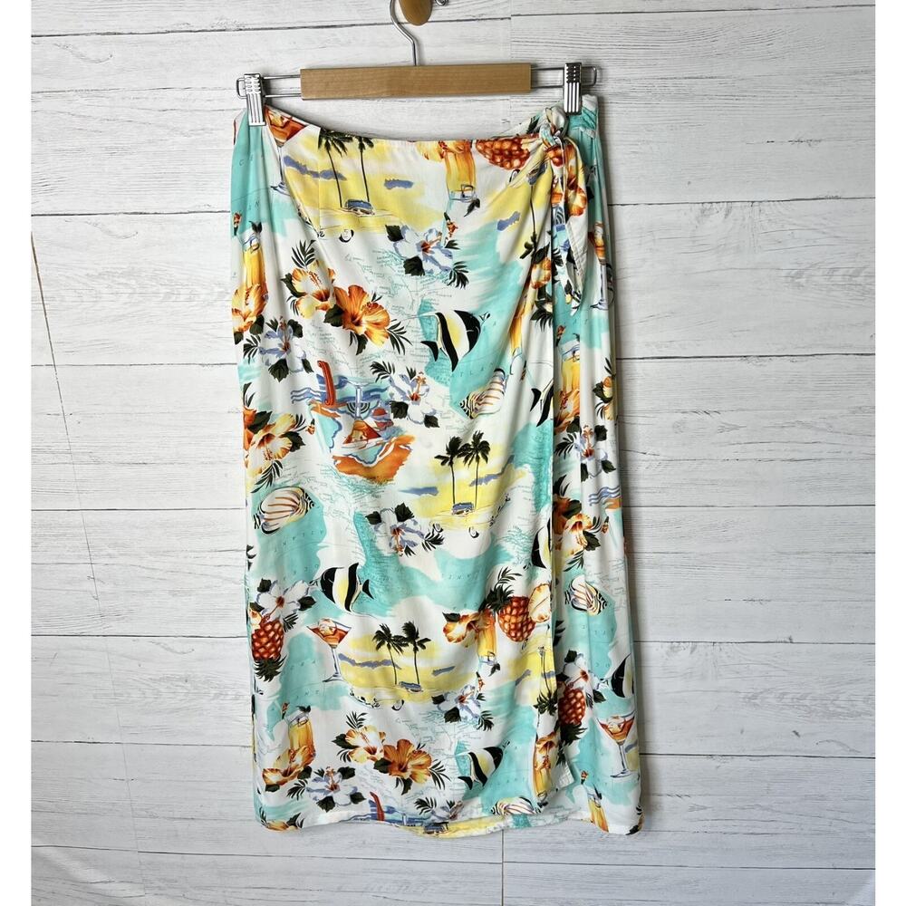 Crazy Horse Skirt Womens Size 14 Tropical Hawaiian Map Fish Wrap Zipper Resort - Picture 3 of 16